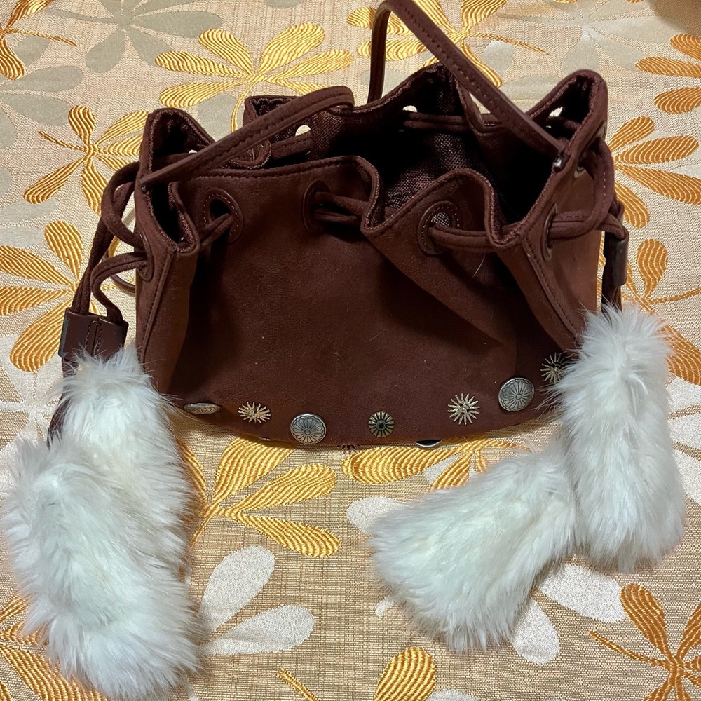 Purse Brown Synthetic  Leather Bag with Silver Accents